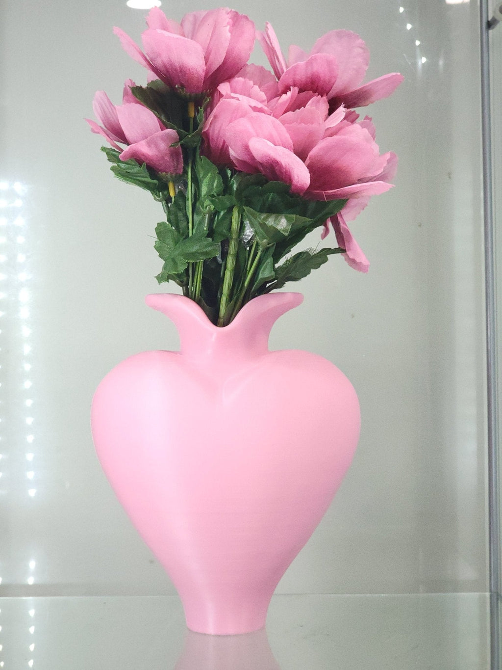 3D Printed Pink Heart Vase & Brush Holder - Floral Decor & Organizer